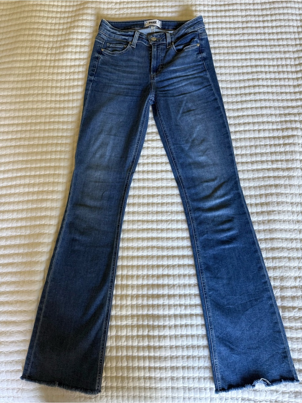 Paige Women’s Dark Blue Flare Jeans Raw Hem
